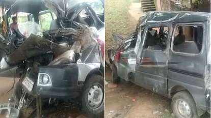 uncontrollable car of kanwariyas returning after worshiping from deoghar collided with tree in jamui 1692772842